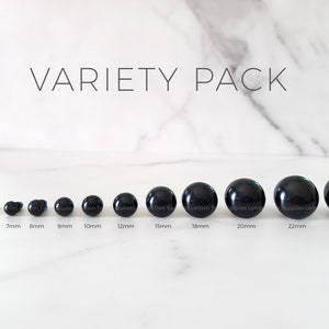 Black Safety Eyes Sample Pack, Amigurumi Eyes Variety Pack, 5mm, 6mm, 7mm, 8mm, 9mm, 10mm, 12mm, 15mm, 20mm, 22mm, 24mm