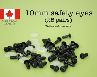 10mm Black safety eyes  - 25 pairs, eyes for stuffed toys and animals, animal eyes, doll eyes, plastic eyes