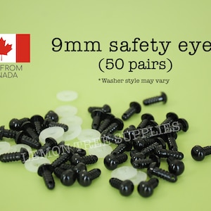 9mm Black safety eyes  - 50 pairs, eyes for stuffed toys and animals, animal eyes, doll eyes, plastic eyes