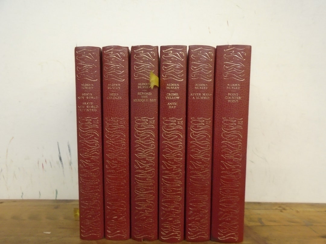 Set of 6 the Works of Aldous Huxley Vinyl Covered Books by Heron Books
