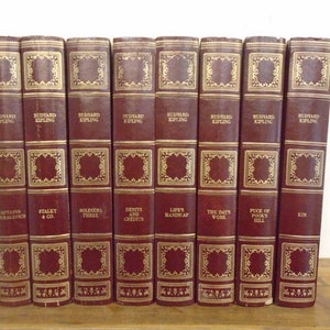 Set of 8 Rudyard Kipling Vinyl covered books by Heron Books.
