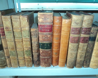 Set Of 25 Vintage Leather Bound Books.  Mixed colours.
