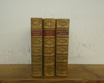 Poems of Milton, Tennyson & Longfellow- 3 Leather bound books- Macmillan Albion Edition