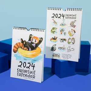 2024 Swimsuit Calendar Cute Animals Watercolor Funny Illustrated Wall Calendar