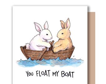 You Float My Boat Bunnies Valentine Love Bunny Rabbit Anniversary Card