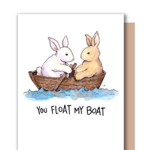 You Float My Boat Bunnies Valentine Love Bunny Rabbit Anniversary Card