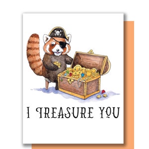 I Treasure You Roter Panda Piraten Schatztruhe Valentinstag Liebeskarte