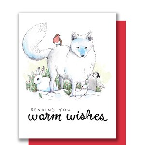 Het sturen van warme wensen Arctic Animals Holiday Christmas Card