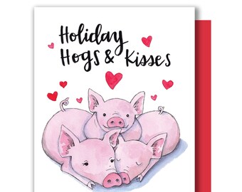 Holiday Hogs And Kisses Cute Pigs Piglets Happy Holidays Card