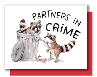 Partners In Crime Raccoons In Trash Valentine Love Card