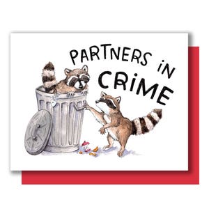 Partners In Crime Raccoons In Trash Valentine Love Card