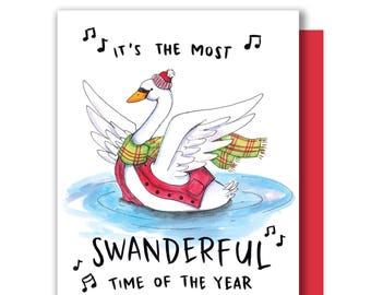 The Most Wonderful Time Of The Year Swan Christmas Happy Holidays Card