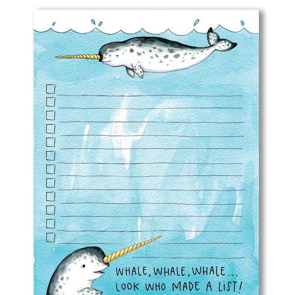 Narwhal Notepad Checklist Whale List Pad Notes