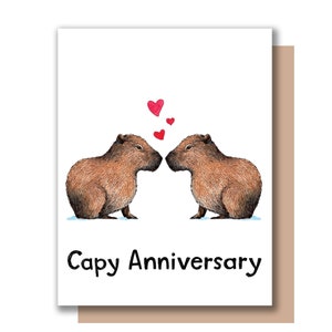 Tarjeta de amor de capibara con feliz aniversario