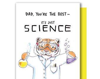 Science Tiger Father's Day Card: Watercolor Illustration