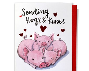 Pigs Valentine's Day Card: Hogs and Kisses, Red Foil Hearts