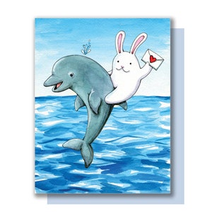 Blanko Notiz Hase Delfin Grußkarte