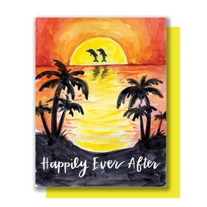 Happyly Ever After Marriage Strand Sonnenuntergang Delfine Hochzeitskarte
