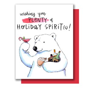 Holiday Spirits Polar Bear Holiday Drinks Joyeux Noël Happy Holidays Card