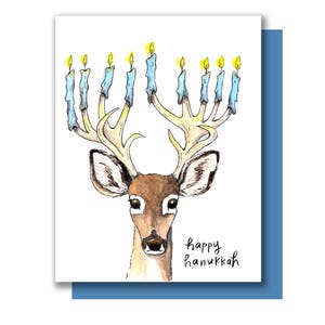 Happy Hanukkah Menorah Deer Antler Holiday Card