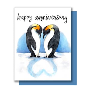 Cartão de feliz aniversário pinguins coração sombra amor