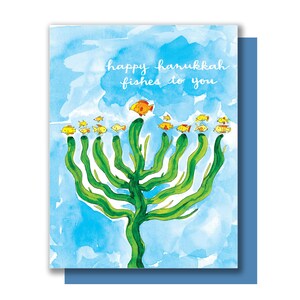 Hanoukka souhaite au poisson Menorah Bonne carte Hanoukka Hanukah