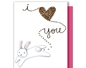 Je t’aime Lapin Lapin Caca Coeur Saint-Valentin Anniversaire Carte d’amour