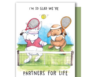 So Glad We're Partners For Life Tennis Valentine Anniversary Love Card