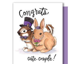 Woodland Animals Wedding Card: Chipmunk & Bunny Congrats
