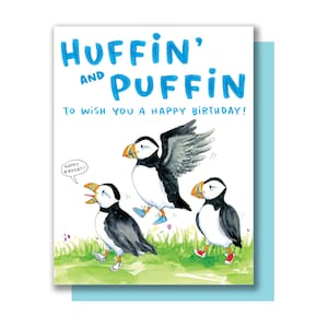 Tarjeta de feliz cumpleaños de Huffin' y Puffin Bird