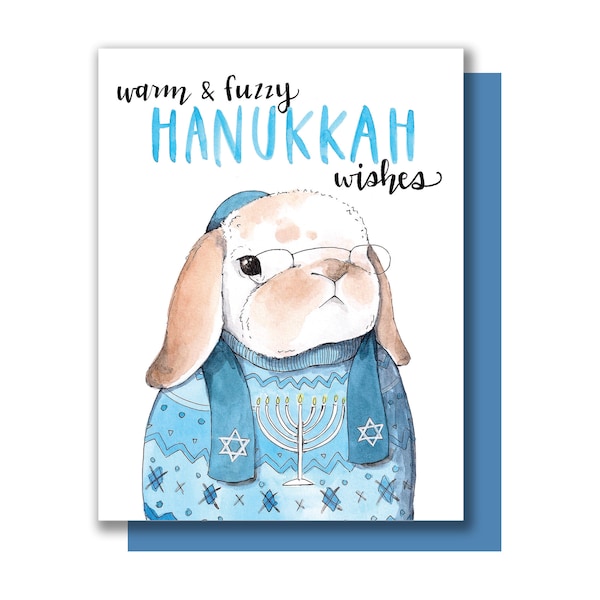 Happy Hanukkah Warm And Fuzzy Wishes Bunny Rabbit Holiday Card