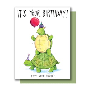 It's Your Birthday Let's Shellebrate Happy Birthday Turtles Celebrate Card image 1