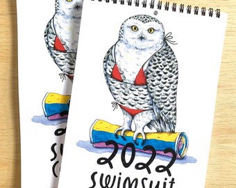 2022 Swimsuit Calendar Cute Animals Watercolor Funny Illustrated Wall Calendar