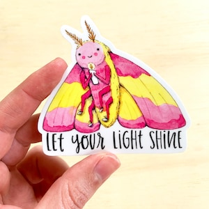 Let Your Light Shine Rosy Maple Moth Cute Sticker Vinyl Die Cut Stickers Decal
