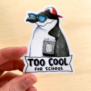 Too Cool For School Pinguïn Leuke Sticker Vinyl Die Cut Stickers Sticker