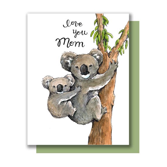 Love You Mama Y Bebe Koala Tarjeta Del Dia De La Madre Etsy