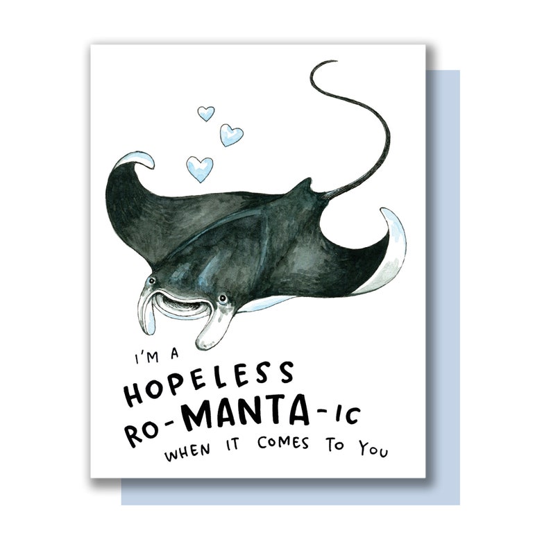 Peut inclure: Une illustration en noir et blanc d'une raie manta avec le texte "Je suis un romantique sans espoir quand il s'agit de toi".