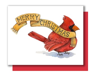 Merry Christmas Holiday Cardinal Wearing Scarf Christmas Card