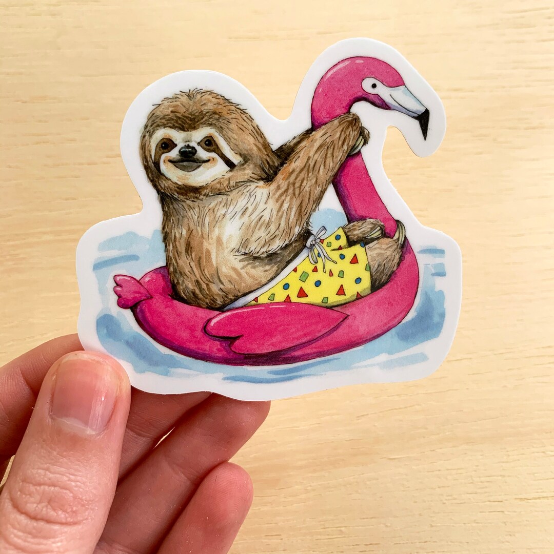Sloth on Flamingo Float Vinyl Sticker, Die Cut Decal - Etsy