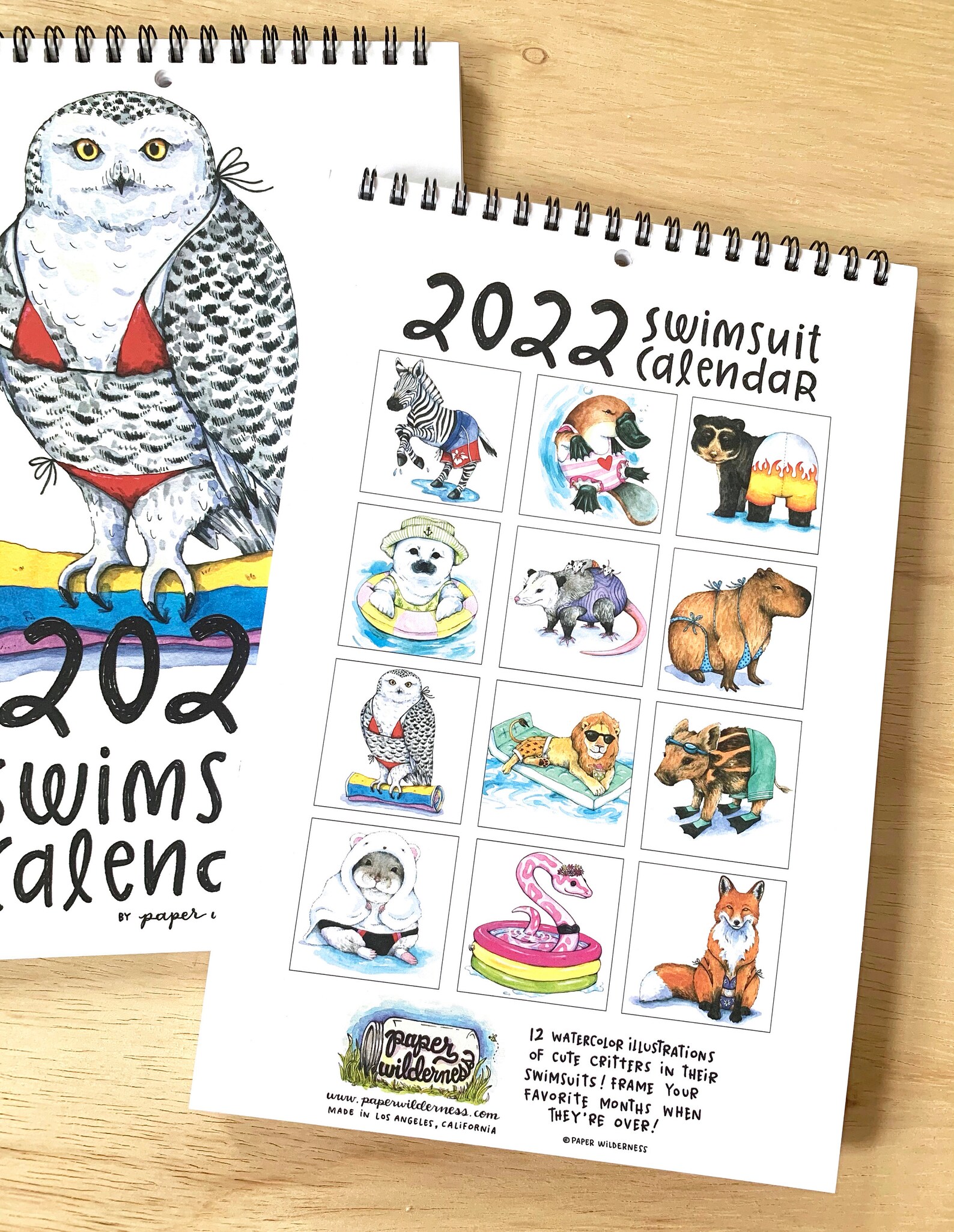 2022 Swimsuit Calendar Cute Animals Watercolor Funny Etsy