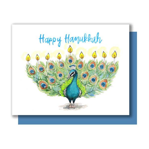 Happy Hanukkah Peacock Menorah Holiday Card