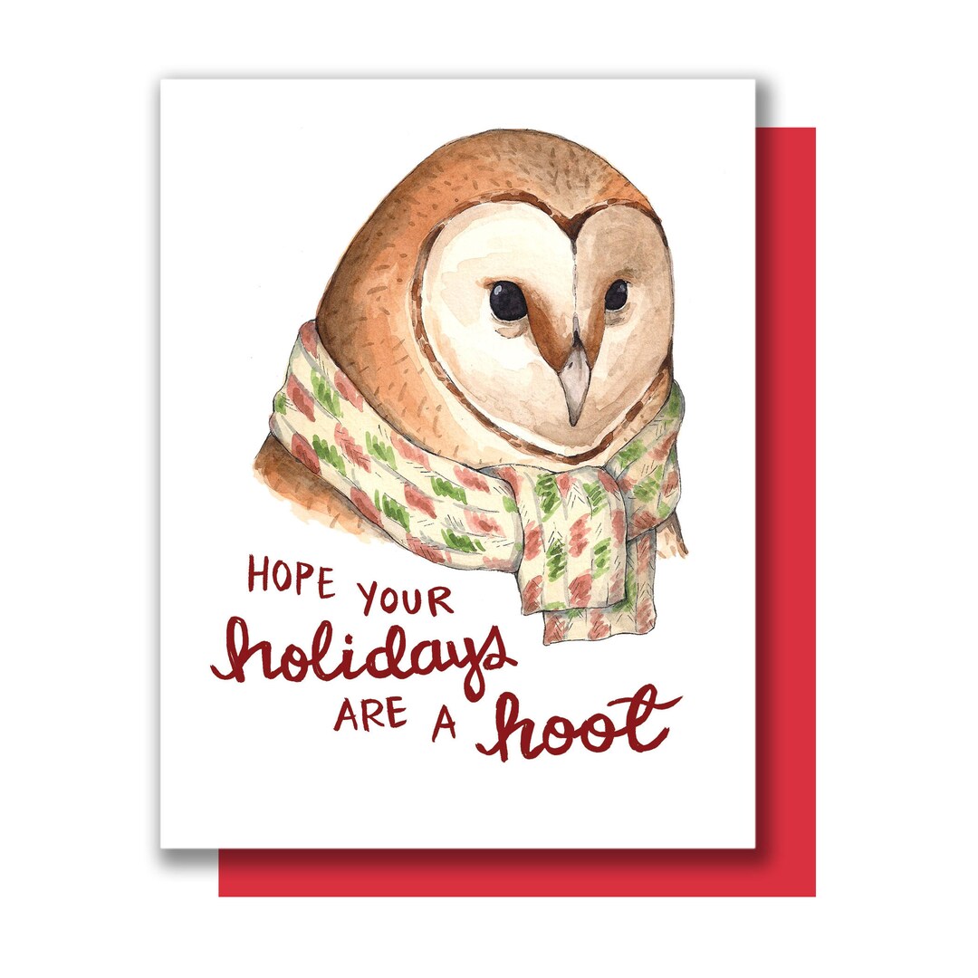 Hope Your Holidays Are A Hoot Barn Owl Wearing Scarf Christmas Card - Etsy