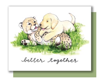 Better Together Cheetah And Dog Love Friendship Wedding Anniversary Card