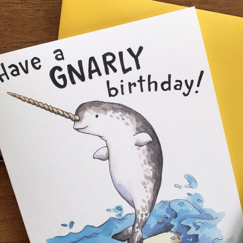 Have A Gnarly Birthday Narwhal Surfing Whale Happy Birthday Card - Etsy UK