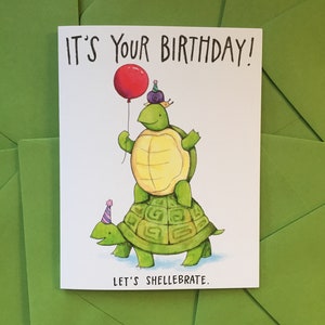 It's Your Birthday Let's Shellebrate Happy Birthday Turtles Celebrate Card image 2