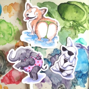 Vinyl Die Cut Stickers Corgi Elephant Bunny Bear Shark in Swimsuits Water Resistant Scratch Resistant Fade Resistant Durable Sticker Decal