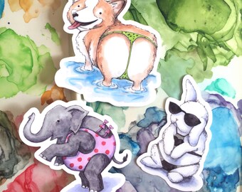 Swimsuit Animal Vinyl Sticker: Water Resistant Laptop Decal