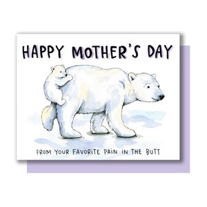 Cartão Feliz Dia das Mães, Urso Polar, Dor Favorita na Bunda, Mãe Engraçada