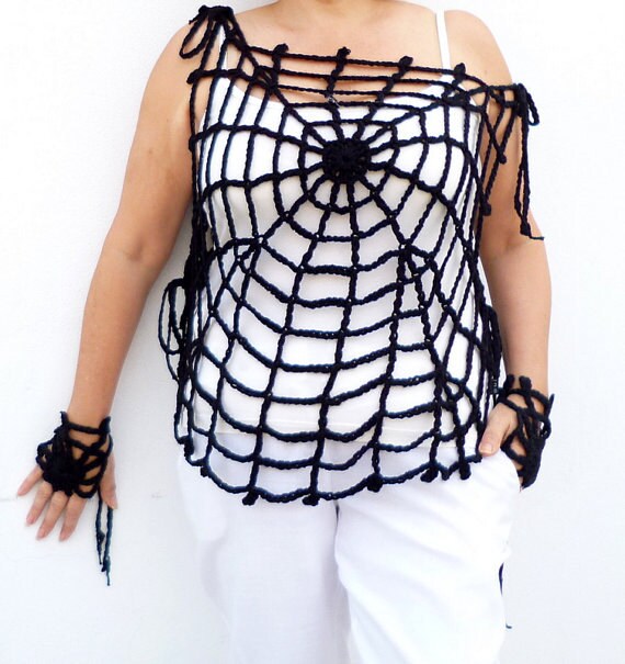 Halloween Outfit Crochet Pattern, Halloween Patterns Size S, M, L Spiderweb Top and Mittens, Easy Crochet Pattern Halloween Costume Pattern