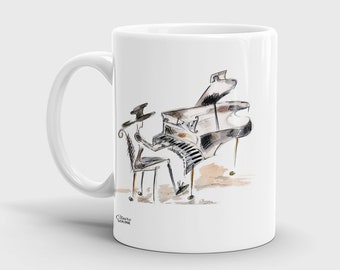 Piano Ceramic Mug, pianist, music,illustrated